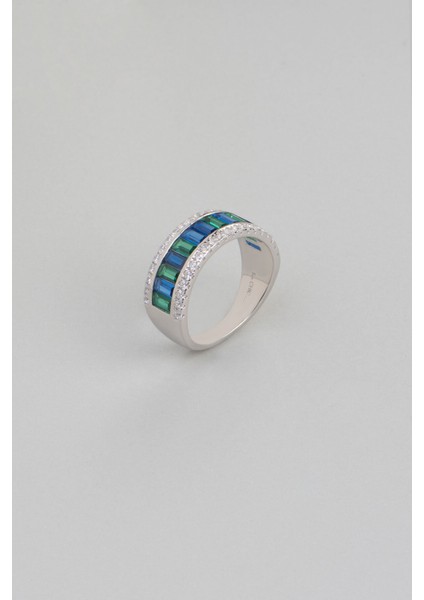 Yakamoz Tılsımı 18 Ayar Beyaz Altın Kaplama Gümüş Baget Yüzük