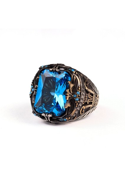 Blue Topaz Taşlı Erkek Gümüş Yüzük indirimleri