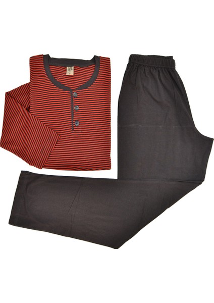 Erkek Çizgili Uzun Kol Pamuk Cepsiz Pijama Takımı 6156-6157