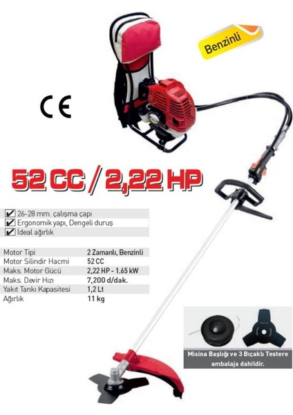 EX75103 52CC 2.2hp Benzinli Motorlu Sırt Tırpanı fiyatları