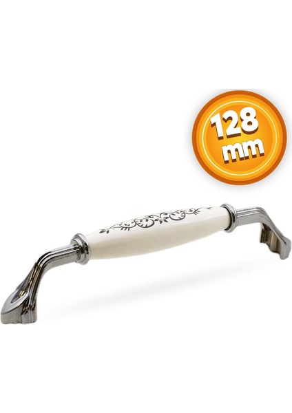Eljarana Lüks Porselen Mobilya Çekmece Dolap Kapak Kulpu Kulbu 128 mm Beyaz Krom