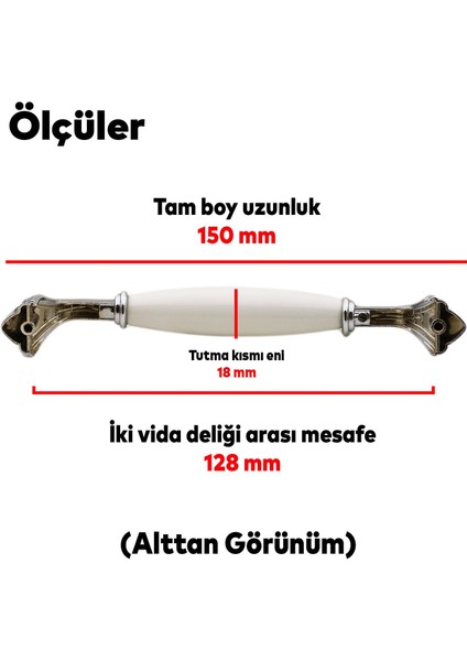 Eljarana Lüks Porselen Mobilya Çekmece Dolap Kapak Kulpu Kulbu 128 mm Beyaz Krom modelleri