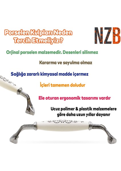 Eljarana Lüks Porselen Mobilya Çekmece Dolap Kapak Kulpu Kulbu 128 mm Beyaz Krom fırsatları