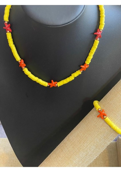 Tasarım Fimo Boncuklu ve Deniz Yıldızı Kolye ve Bileklik Set