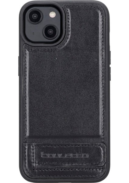 Apple iPhone 14 Uyumlu Deri Standlı Arka Kapak Rst1 Siyah