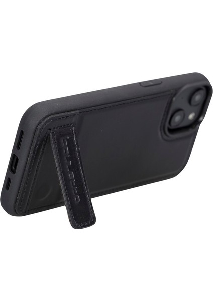 Apple iPhone 14 Uyumlu Deri Standlı Arka Kapak Rst1 Siyah