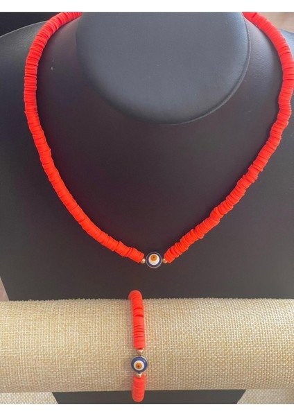 Tasarım Fimo Boncuklu ve Nazar Boncuklu Kolye Bileklik Set