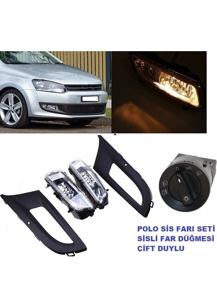 Vw polo 6r sis lambası farı ve far sis anahtarı çift duylu çerçeveli 2009 / 2014