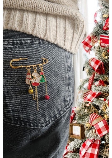 Yılbaşı Charm Figürlü Iskoç Iğne Yaka Iğnesi