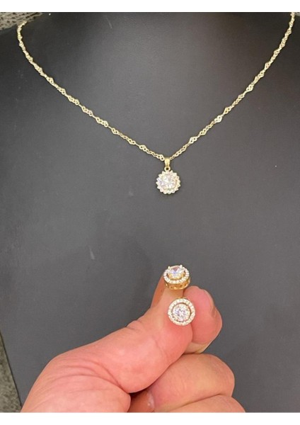 Zirkon Taşlı Tasarım Kolye Küpe Seti