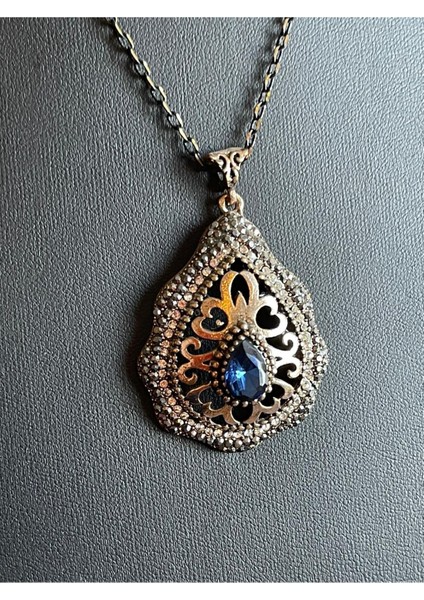 Özel Tasarım Mavi Taşlı Bronz Zirkon Taşlı Tasarım Kolye fiyatları