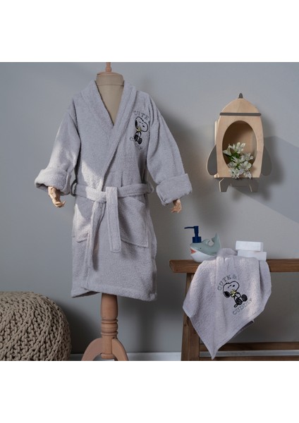 By Karaca Home Cute&cuddly Gri Nakışlı Çocuk Bornoz 6-8 Yaş