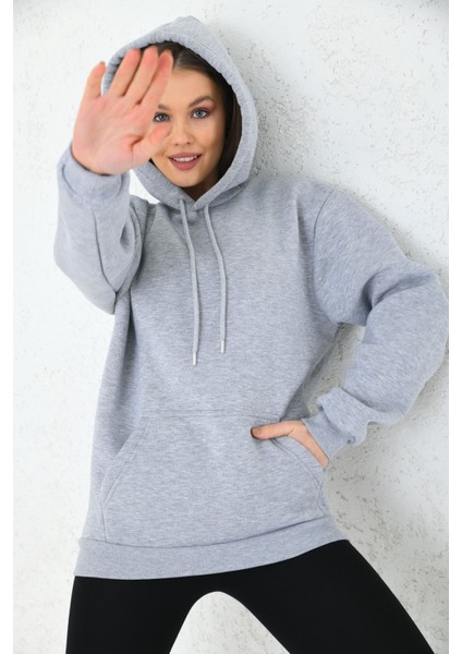 Siyah Unisex Basic Oversize Fit Kapuşonlu Içi Yumuşacık Tüylü Sweatshirt indirimleri