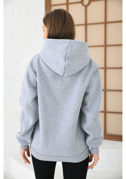 Siyah Unisex Basic Oversize Fit Kapuşonlu Içi Yumuşacık Tüylü Sweatshirt