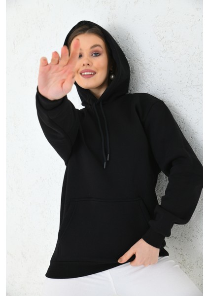 Siyah Unisex Basic Oversize Fit Kapuşonlu Içi Yumuşacık Tüylü Sweatshirt fiyatları
