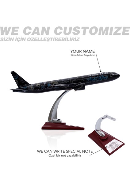 1:200 Boeing 777 - 300 Model Uçak, Siyah Renkli Uçak Maketi, Uçmayı Sevenler Için Dekoratif Ürün, Koleksiyonerler Için Lisanslı Uçak