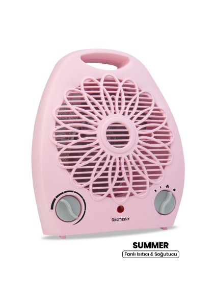 Summer Pembe 2000 Watt Isıya Dayanıklı Sıcak Ilık Soğuk Devrilme Emniyetli Isıtıcı Fan