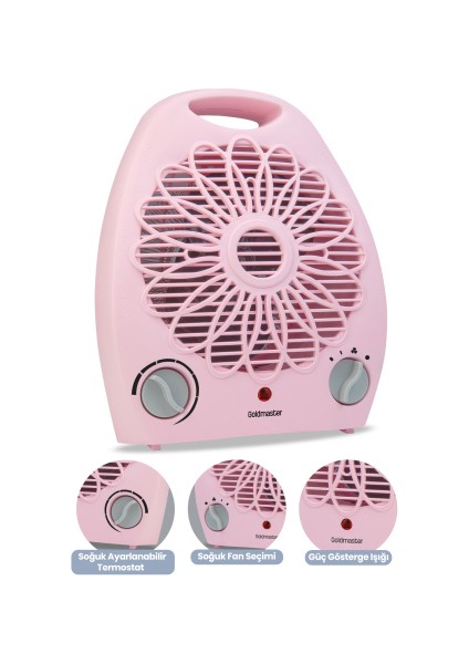 Summer Pembe 2000 Watt Isıya Dayanıklı Sıcak Ilık Soğuk Devrilme Emniyetli Isıtıcı Fan