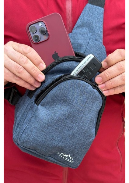 Burgos Unisex 3 Bölmeli Su Geçirmez Çapraz Askılı Bel Omuz Çanta Göğüs Günlük Bodybag M1 Mavi