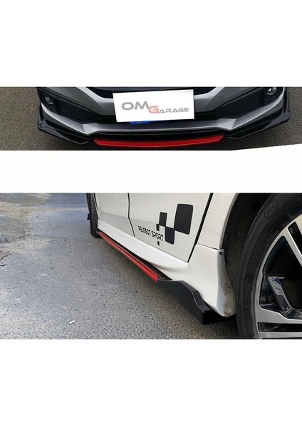 Citroen C3 2020+ Beyaz Şeritli Ön Lip ve Yan Marşpiyel Seti Piona Black