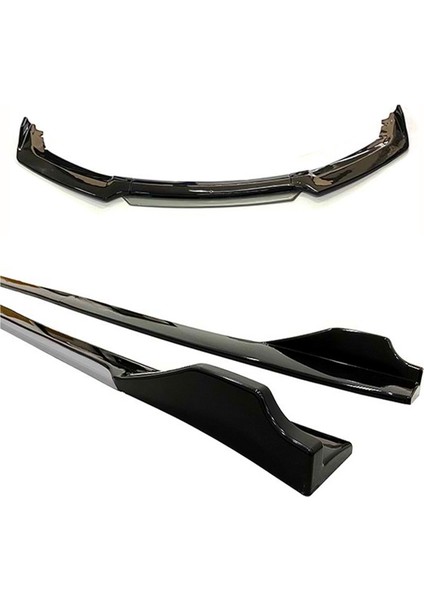 Vw Eos 2006-2009 Gri Şeritli Ön Lip ve Yan Marşpiyel Seti Piona Black