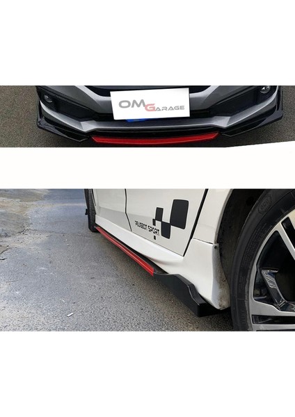 Fiat Fiorino 2016+ Beyaz Şeritli Ön Lip ve Yan Marşpiyel Seti Piona Black