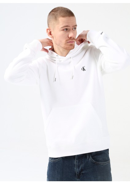 Bisiklet Yaka Beyaz Erkek Sweatshirt