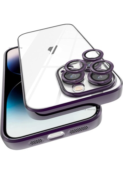 iPhone 14 Pro Uyumlu Kılıf Kamera Lens Koruyuculu Sararmaz Şeffaf Toz Geçirmez Hoparlör Tasarımı Elektrolizle Darbeye Dayanıklı Çizilmez Ince