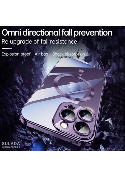 iPhone 12 Pro Max Kılıf Kamera Lens Üstü Korumalı Manyetik Magsafe Derin Mor Şarj Case