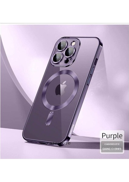 iPhone 13 Pro Kılıf Kamera Lens Üstü Tam Korumalı Manyetik Magsafe Derin Mor Şarj Case