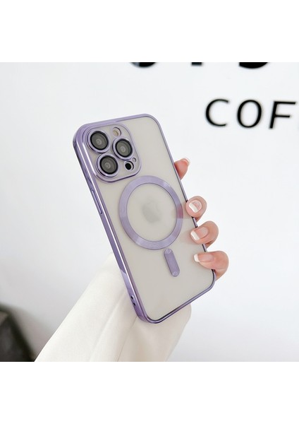 iPhone 12 Pro Max Kılıf Kamera Lens Üstü Korumalı Manyetik Magsafe Derin Mor Şarj Case
