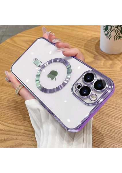 iPhone 12 Pro Max Kılıf Kamera Lens Üstü Korumalı Manyetik Magsafe Derin Mor Şarj Case