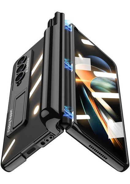 Samsung Galaxy Z Fold 4 Kılıf Kıpta Standlı Kalem Bölmeli Kalem Çıkmaz Gümüş modelleri