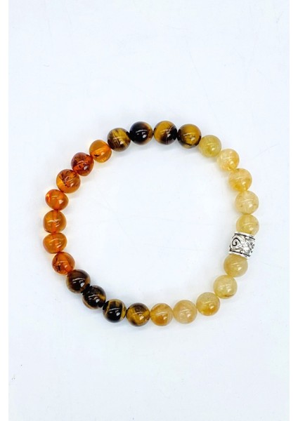 Sertifikalı Dönüşümlü Sitrin, Kaplan Gözü, Kehribar Doğal Taş Bileklik 8 mm modelleri