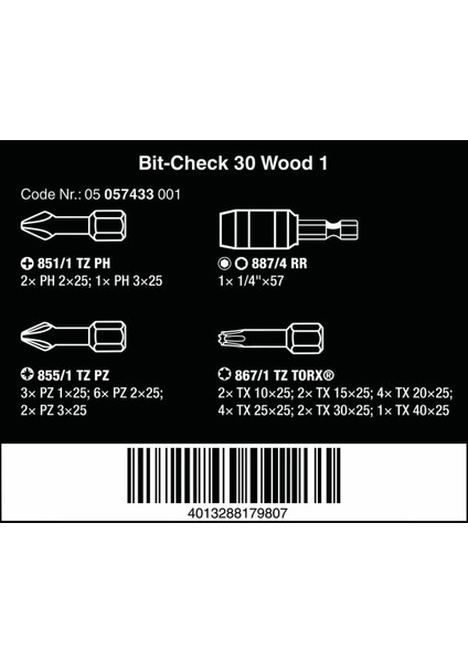 Bit-Check 30 Ahşap 1 Bits Seti 05057433001