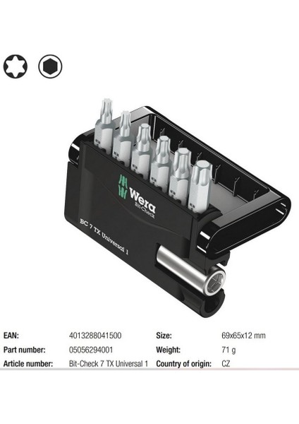 Torx Bits Seti Bit-Check 7 Universal 1 05056294001