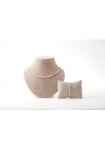 Sertifikalı Pembe Opal Doğal Taş Kolye ve Bileklik Takımı 4 mm