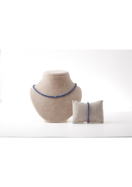 Sertifikalı Lapis Lazuli Doğal Taş Kolye ve Bileklik Takımı 4 mm