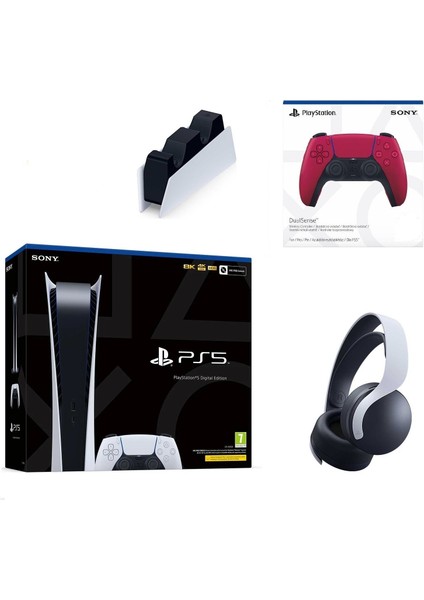 Playstation 5 Digital Edition İthalatçı Garantili + 2. Dualsense Kırmızı + Şarj İstasyonu + PS5 Pulse Kulaklık