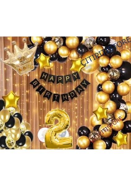 Kral Taçlı 2 Yaş Balon Zinciri Doğum Günü Seti