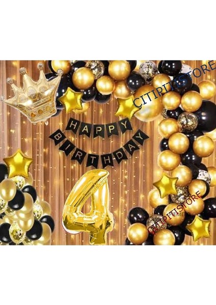 Kral Taçlı 4 Yaş Balon Zinciri Doğum Günü Seti