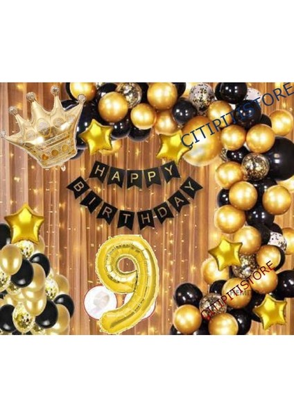 Kral Taçlı 9 Yaş Balon Zinciri Doğum Günü Seti