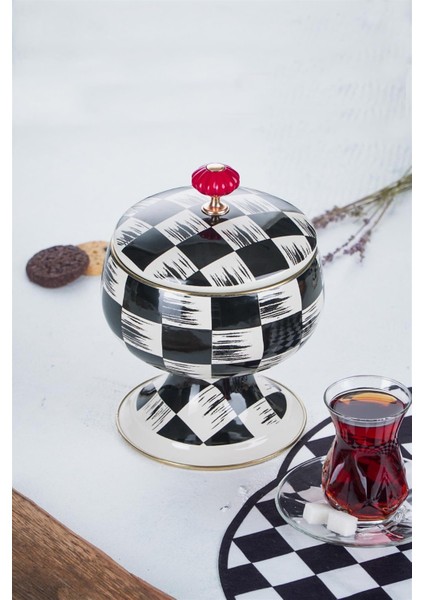 Qualita King Dama Dekor Ayaklı Tombik Emaye Şekerlik