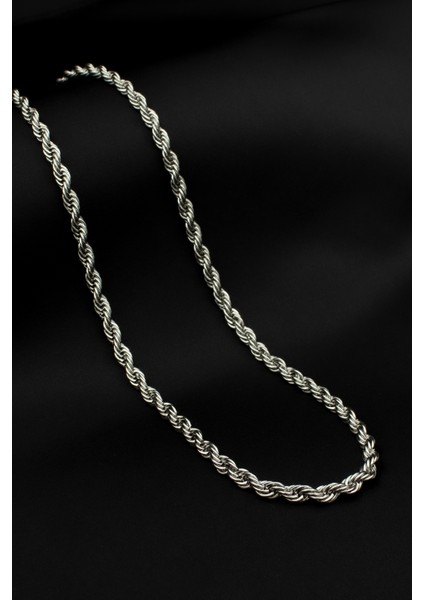 Burgu Halat Model Zincir Paslanmaz Çelik Kolye Gümüş Renk - 4mm