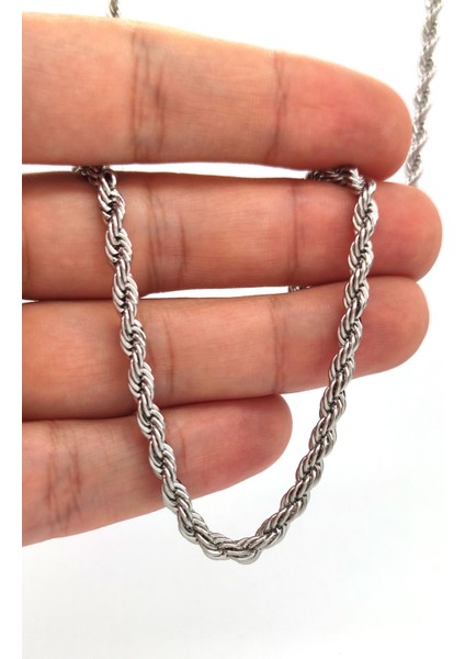 Burgu Halat Model Zincir Paslanmaz Çelik Kolye Gümüş Renk - 4mm fiyatları