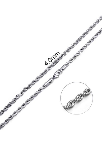 Burgu Halat Model Zincir Paslanmaz Çelik Kolye Gümüş Renk - 4mm modelleri