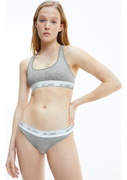 Basic Kadın Gri Büstiyer String Takım