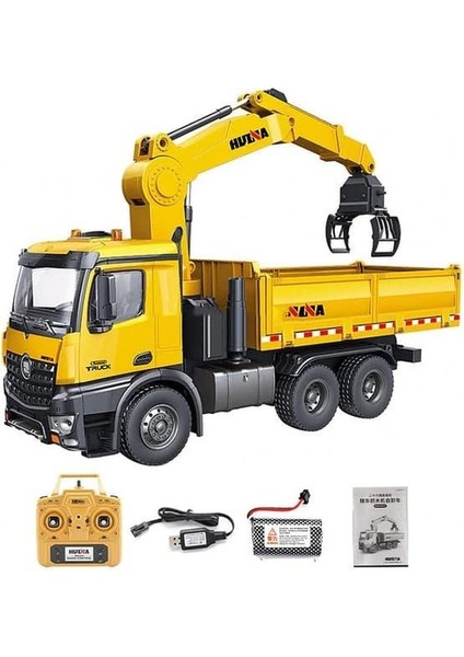 Huına 1/14 Yüksek Kalite 26 Kanal Rc Model Tutma Kollu Kepçeli Damperli Kamyon Uzaktan Kumandali Çok Fonksiyonlu Iş Makinası - 2.4g Sesli & Işıklı - 1575 -