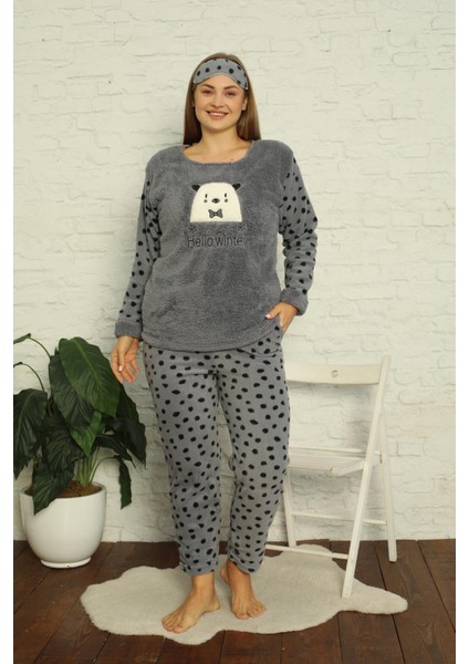 Kadın Cepli Puantiyeli Büyük Beden Polar Pijama Takımı 2141 fiyatları