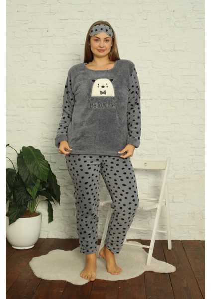 Kadın Cepli Puantiyeli Büyük Beden Polar Pijama Takımı 2141 fırsatları